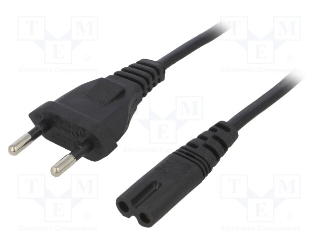 Cable; CEE 7/16 (C) plug,IEC C7 female; 1.5m; black; PVC; 2.5A