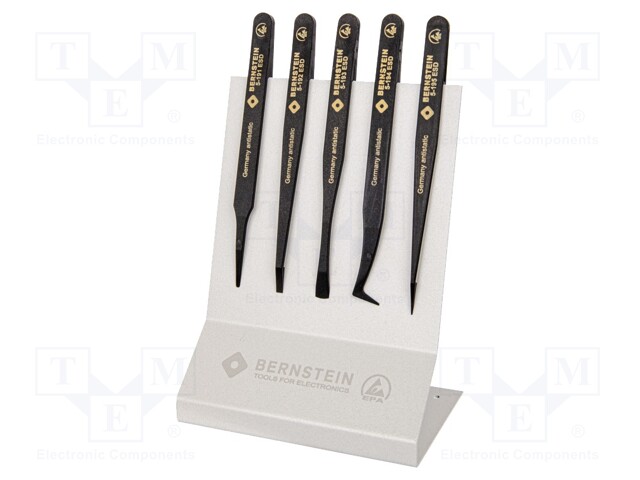 Kit: tweezers; Pcs: 5; for precision works; ESD