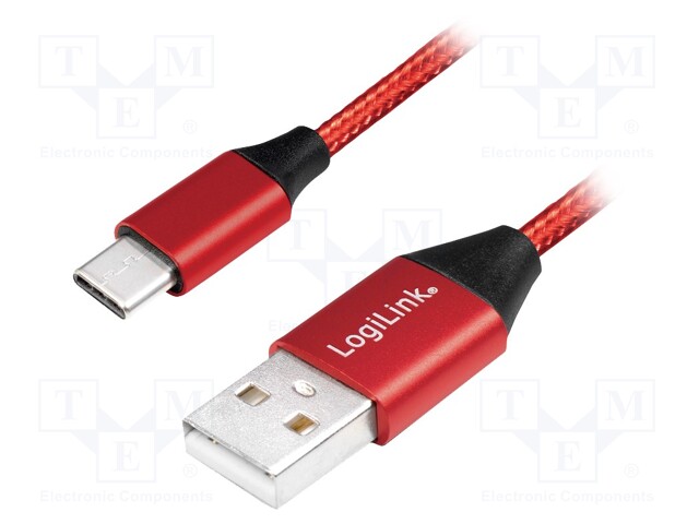 Cable; USB 2.0; USB A plug,USB C plug; 1m; red