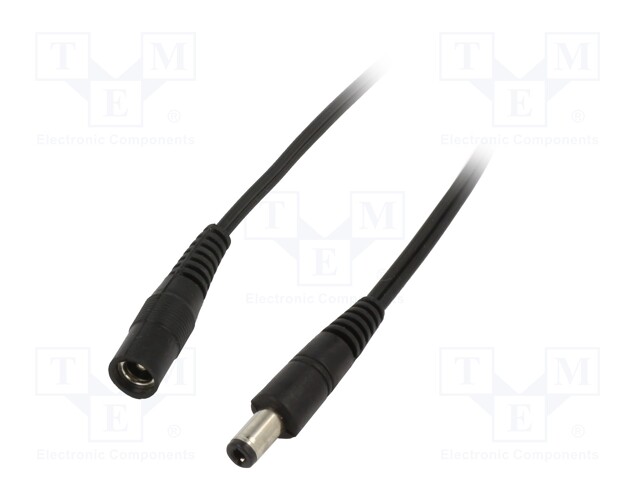 Cable; DC 5,5/2,5 plug,DC 5,5/2,5 socket; straight; 0.5mm2; 3m