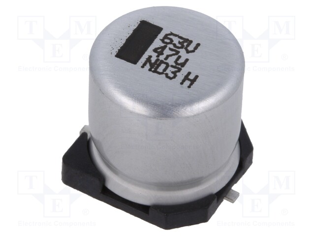 Capacitor: electrolytic; SMD; 47uF; 63VDC; 10x10x10mm; ±20%; 1500h