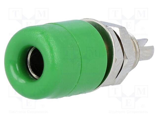 Socket; 4mm banana; 32A; 60VDC; green; nickel plated; insulated