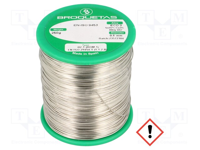 Soldering wire; Sn97Cu3; 0.5mm; 250g; lead free; Package: reel