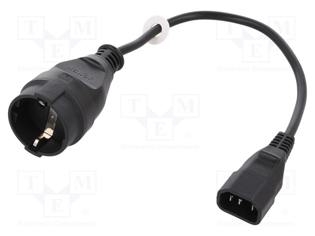 Cable; IEC C14 male,CEE 7/3 (F) socket; 0.3m; Sockets: 1; black