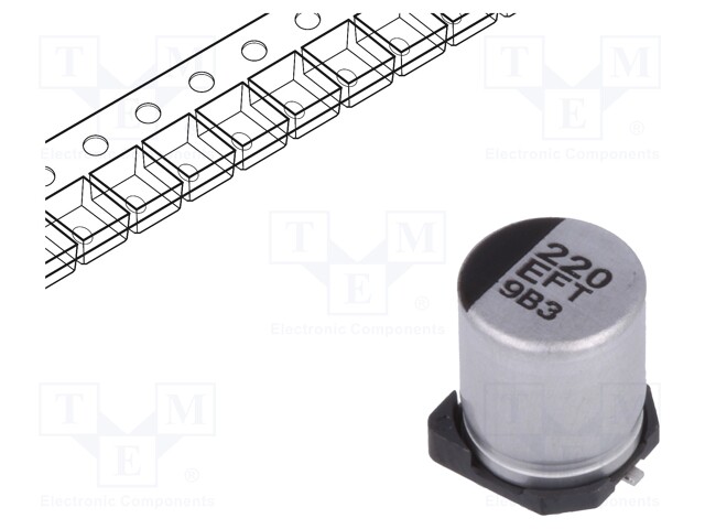 Capacitor: electrolytic; low impedance; 220uF; 25VDC; Case: D8