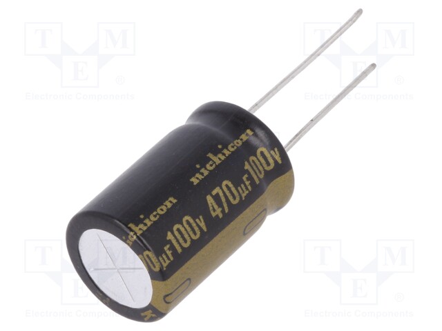 Capacitor: electrolytic; THT; 470uF; 100VDC; Ø16x25mm; Pitch: 7.5mm