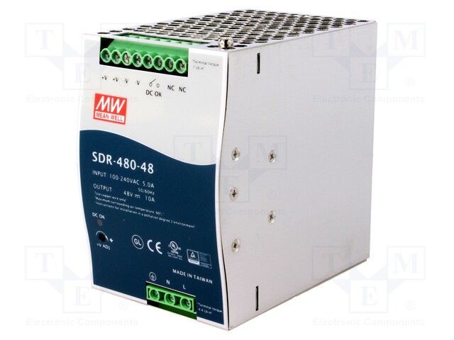 Power supply: switched-mode; 480W; 48VDC; 48÷55VDC; 10A; 90÷264VAC