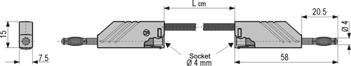 Test lead; 60VDC; 30VAC; 16A; with 4mm axial socket; Len: 0.25m