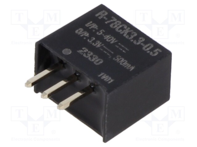 Converter: DC/DC; Uin: 5÷40V; Uout: 3.3VDC; Iout: 500mA; SIP3; 1.7g