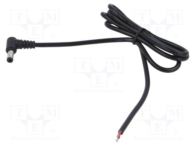 Cable; 2x0.5mm2; DC 5,5/2,5 plug; angled; black; 1m; -20÷80°C