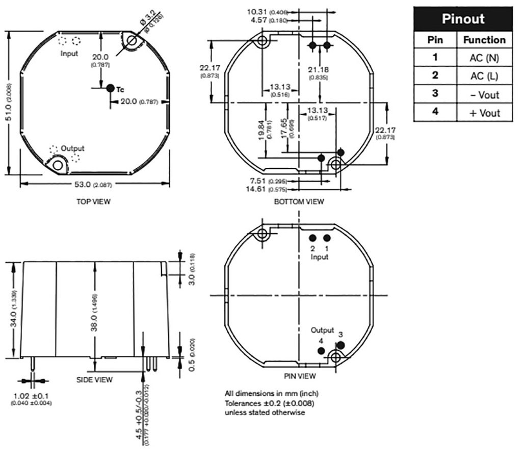 Converter: AC/DC; 36W; 24VDC; 1.5A; 53x51x34mm; 145g; -20÷80°C; 88%