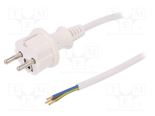 Cable; SCHUKO plug,CEE 7/7 (E/F) plug,wires; 4m; white; PVC; 16A