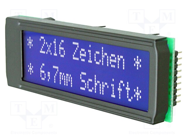 Display: LCD; alphanumeric; FSTN Positive; 16x2; 68x26.8mm; LED