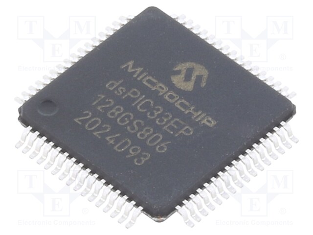 DsPIC microcontroller; SRAM: 8kB; Memory: 128kB; TQFP64; 0.5mm