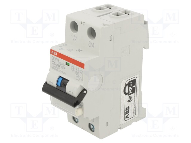 RCBO breaker; Inom: 6A; Ires: 30mA; Poles: 2; 230/400VAC; DIN; IP20