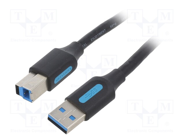 Cable; USB 3.0; USB A plug,USB B plug; nickel plated; 1.5m; black