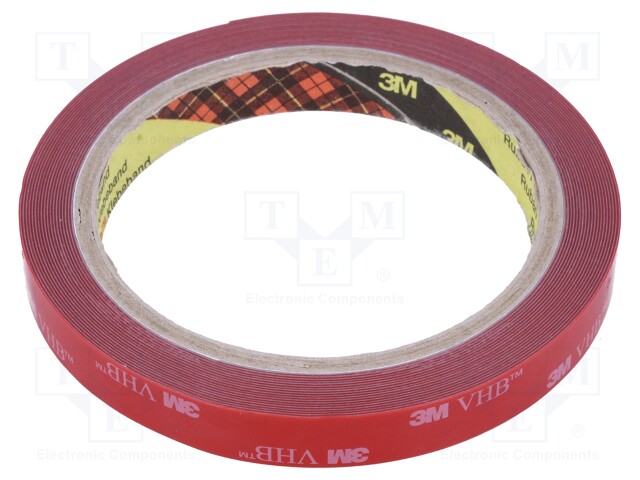 Tape: fixing; W: 12mm; L: 5.5m; Thk: 0.4mm; acrylic; grey; Tmax: 121°C