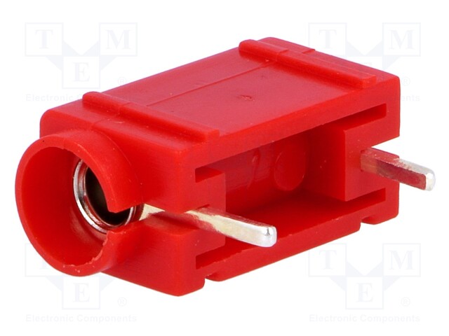 Socket; 4mm banana; 24A; 60VDC; red; silver plated; PCB; insulated