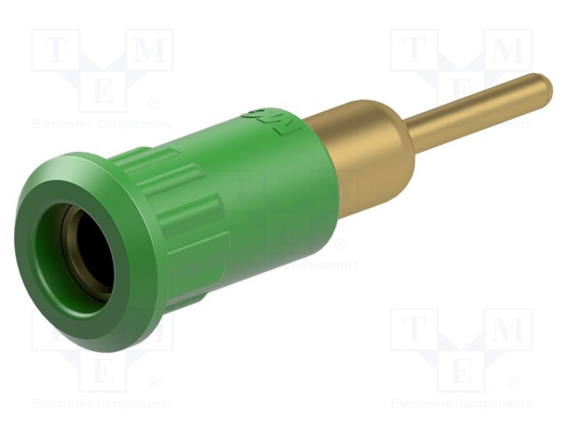 Socket; 4mm banana; 25A; 30VAC; 60VDC; green; gold-plated; on panel