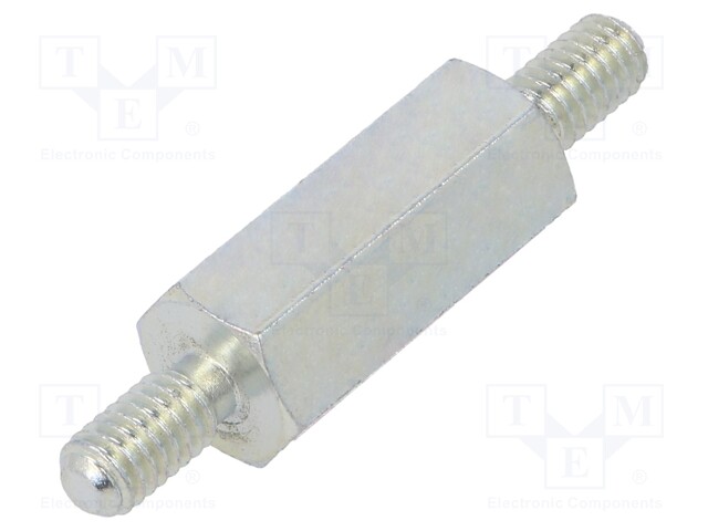 Screwed spacer sleeve; 18mm; Ext.thread: M4; hexagonal; steel