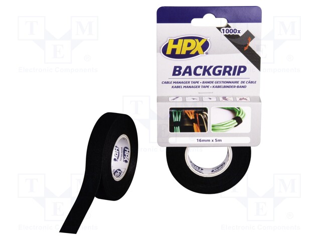 Tape: fixing; W: 16mm; L: 5m; D: 1.25mm; black; max.100°C