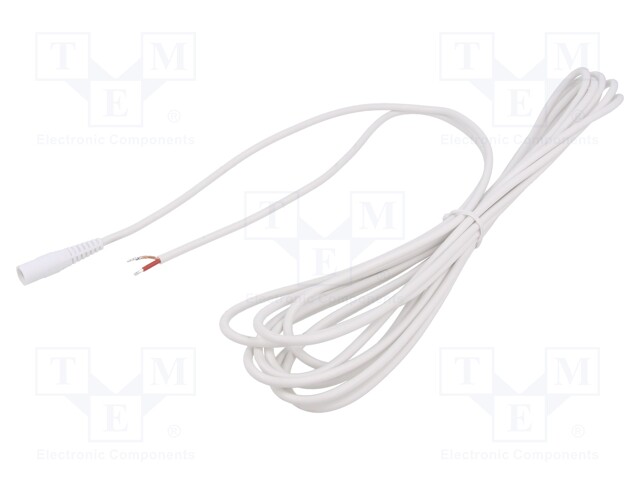 Cable; wires,DC 5,5/2,5 socket; straight; 1mm2; white; 2m