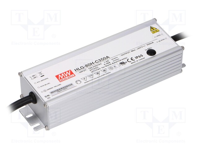 Power supply: switched-mode; LED; 90W; 64÷129VDC; 420÷700mA; IP65