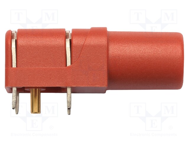 Socket; 4mm banana; 24A; 1kV; red; gold-plated; PCB; -25÷80°C; 10mΩ