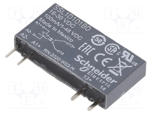 Solid State Relay, SPST-NO, 100 mA, 48 VDC, Socket, Quick Connect, Zero Crossing