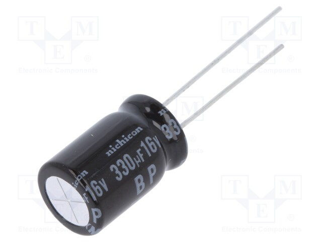 Capacitor: electrolytic; bipolar; THT; 330uF; 16VDC; Ø12.5x25mm