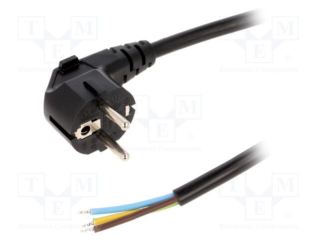 Cable; CEE 7/7 (E/F) plug angled,wires; 5m; black; PVC; 3x1,5mm2