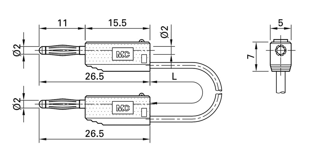 Test lead; 60VDC; 30VAC; 10A; banana plug 2mm,both sides; blue