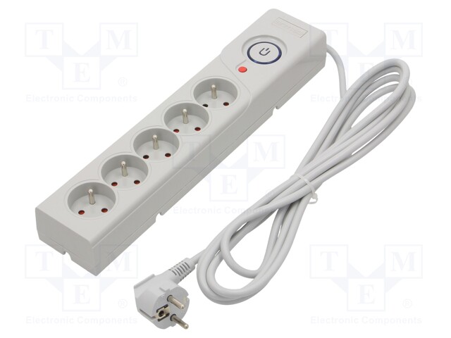 Plug socket strip: protective; Sockets: 5; 250VAC; 10A; 3m