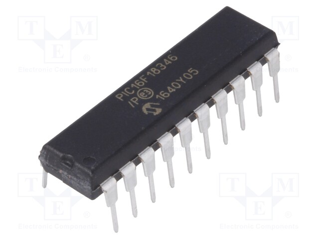 PIC microcontroller; Memory: 28kB; SRAM: 2048B; EEPROM: 256B; THT