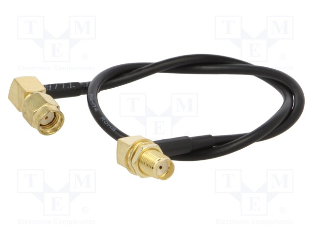 Cable; 50Ω; 0.3m; RP-SMA male,SMA socket; black; angled