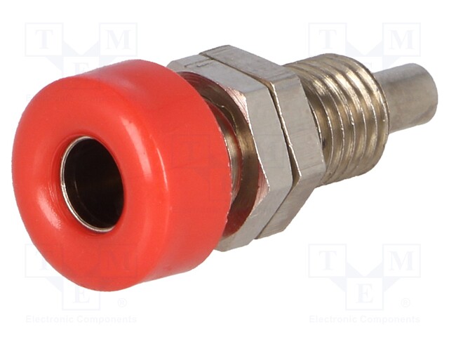 Socket; 4mm banana; 32A; 33VAC; 70VDC; red; nickel plated; -25÷90°C