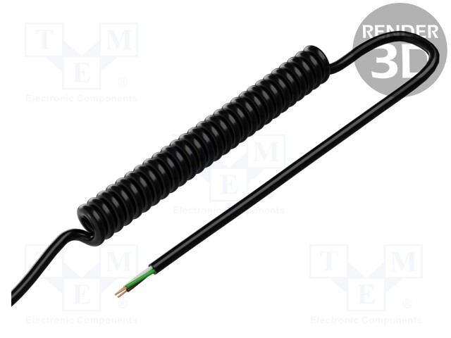 Wire: coiled; 3x0,5mm2; unshielded; PUR; black; 300V; 300mm; 1200mm