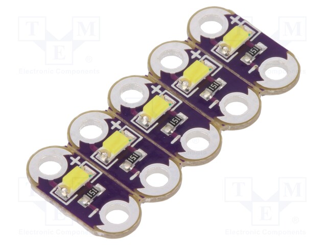 Module: LED; LilyPad; Colour: white; metalic holes; No.of diodes: 5