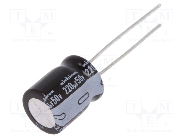 Capacitor: electrolytic; THT; 220uF; 50VDC; Ø10x12.5mm; Pitch: 5mm