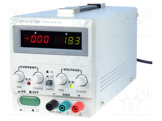 Power supply: laboratory; Channels: 1; 0÷24V; 0÷15A; Plug: EU