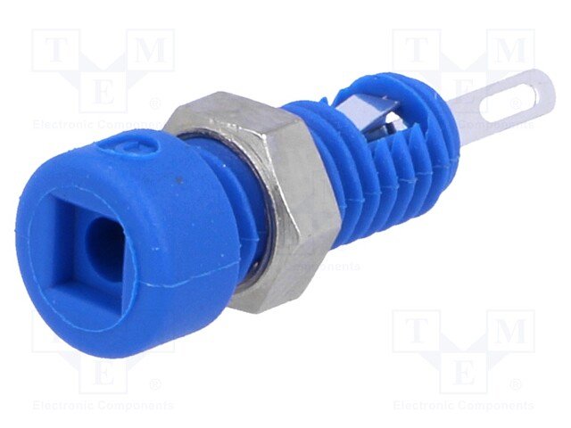 Socket; 2mm banana; 6A; Overall len: 21mm; blue; Plating: tinned