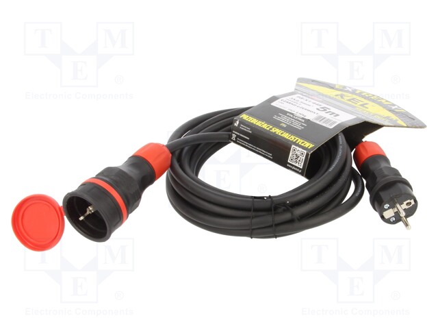 Extension lead; Sockets: 1; rubber; black; 3x2,5mm2; 5m; 16A