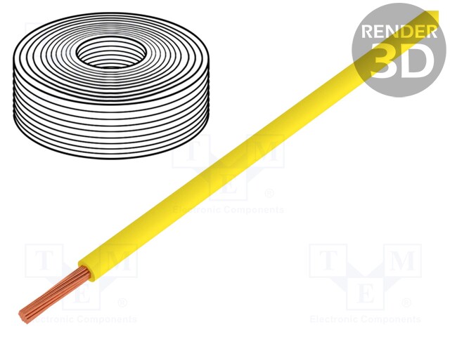 Wire; stranded; Cu; 0.25mm2; PVC; yellow; 100V; 50m; Class: 5