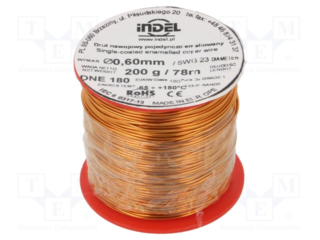 Coil wire; single coated enamelled; 0.6mm; 200g; -65÷180°C