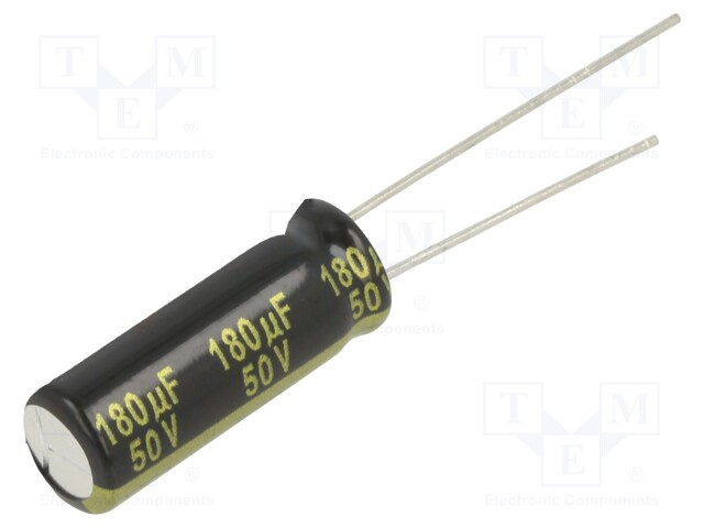 Electrolytic Capacitor, 180 µF, 50 V, FM Series, ± 20%, Radial Leaded, 4000 hours @ 105°C