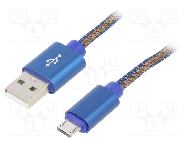 Cable; USB 2.0; USB A plug,USB B micro plug; gold-plated; 1m