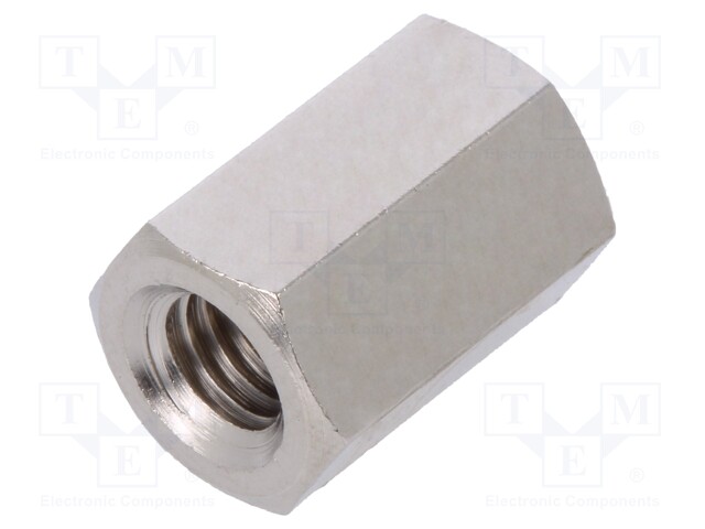 Screwed spacer sleeve; Int.thread: M6; 15mm; hexagonal; brass