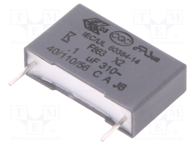 Capacitor: polypropylene; X2; 0.1uF; 15mm; ±10%; 18x11x5mm; 310VAC