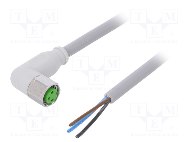 Connection lead; M8; PIN: 3; angled; 3m; plug; 60VAC; -25÷80°C; 60VDC