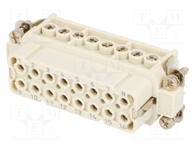 Connector: HDC; contact insert; female; S-A; PIN: 16; 16+PE; 16A